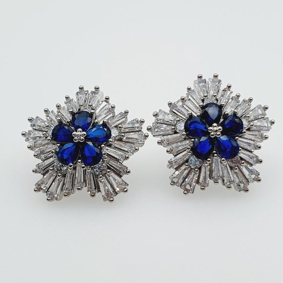 "Blue Flower Vintage Micro CZ Diamond Snowflake Earrings, GPMB1718 - Picture 2 of 6